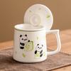 Taza de Té Mahjong Panda Pintada a Mano por el Fabricante, Taza de Oficina de Alta Gama, Taza de Cerámica, Taza con Separador de Té y Agua con Forro