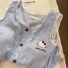 Diseño de Verano Rayas Dibujos Animados Estampado de Hello Kitty Pura Lustre Pijama de Tirantes Conjunto de Ropa para el Hogar de Primavera y Verano para Mujer