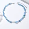 Diseño Ins Gargantilla Natural de Grava para Mujer Personalizada Cadena Corta para Clavícula Piedra Azul Klein Perla