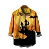 Camisa de Manga Larga con Cuello Estampado Digital 3D para Hombre, Europea y Americana, Serie de Halloween, Estación Independiente, Más Vendida