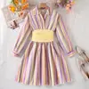 Vestido para Niña 2026 Otoño Nuevo Estilo Transfronterizo Comercio Exterior Ropa Infantil Niñas Niños Medianos y Grandes Rayado Patchwork Cintura ceñida Vestido Princesa