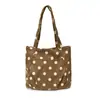 Bolsa de ombro de veludo cotelê com bolinhas estilo coreano, casual, leve, de grande capacidade, bolsa de axila, simples, estilosa, versátil, moderna e adequada para o trajeto
