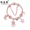 Pulseira Europeia de Liga Simples Mais Vendida DIY Pingente com Pedras de Diamante Rosa Dourado Pingente de Contas com Furo Grande Joias com Contas de Coroa