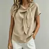 2025 Nueva Ropa de Mujer Europea y Americana de Comercio Exterior Transfronterizo Bestseller de Amazon Camiseta Casual de Manga Corta con Cuello en V y Lazo Top para Mujer