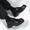 [Personalizado] Zapatos de Cuero Negros para Hombre, Populares de Talla Grande Planos Retro, Versátiles Zapatos Formales de Negocios con Punta Redonda 2135-R