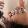 Anillo de mariposa estilo Chanel con textura de metal gris perla, combina con todo, personalidad de moda femenina, anillo retro exagerado apilado.