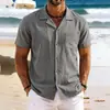 2026 Nova Camisa Casual Masculina de Algodão e Linho Retrô Solta de Manga Longa para Amazon Wish Ebay