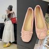 Sapatilhas de Bico Quadrado e Decote Baixo para Mulheres 2025 Primavera e Outono Novo Estilo Coreano Cor Pura Salto Baixo Confortáveis Casuais Slip-On