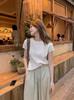 Estilo ocidental High-end Ice Silk Short-sleeved T-shirt Mulheres Verão Novo Slim-fit Malha Camisola Em Torno Do Pescoço Curto Chic Top Ins