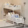 Estante de almacenamiento extraíble debajo del fregadero, caja de almacenamiento multicapa debajo del mueble del baño, cesta abatible debajo del lavabo, estante en capas