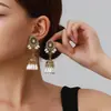 Pendientes de Estilo Étnico Bohemio Más Vendidos Transfronterizos para Mujer, Colgantes de Oreja con Campanas Florales Incrustadas de Pedrería y Borlas, Adornos de Oreja Retro Europeos y Americanos