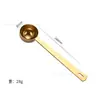 Cuchara medidora de acero inoxidable 304 herramienta para hornear cuchara medidora de granos de café leche en polvo dorado plateado mango largo cuchara de cocina para el hogar