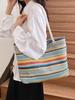 Bolso de Hombro Estilo Coreano para Mujer 2025 Verano Nuevo Bolso Tote de Color Contrastante Moda Tendencia Paja Tela Azul