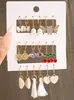 Nuevo Transfronterizo Estampado Leopardo Multicapa Círculo Geométrico Mariposa Corazón Aretes Retro Envolventes Set de Aretes de Perlas 6 Piezas