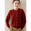 Cárdigan de cachemira de cuello redondo grueso para otoño e invierno para mujer, suéter holgado con aguja lingote de plata, abrigo de suéter de manga larga
