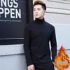 Camisa de Base Masculina de Gola Alta Longa para Outono e Inverno, Camiseta Tendência Estilo Coreano de Manga Longa para Homens, Forrada com Fleece, Roupa Íntima Térmica Confortável para Meninos