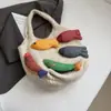Bolsa de Tricô em Formato de Peixe para Mulheres, Bolsa de Ombro Fofa de Desenho Animado, Grande Capacidade, Versátil para o Dia a Dia, Bolsa de Lã