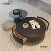 Mesa de Centro Redonda de Pizarra para Sala de Estar, Mesa Negra Minimalista Moderna de Lujo Ligero para Varios Tamaños, Minimalista Italiano Metabo