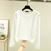 Camiseta térmica de cuello redondo para mujer, forrada de forro polar, otoño e invierno, talla grande, forrada de forro polar y engrosada, color liso, efecto adelgazante, capa base de otoño