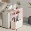 Mesa Lateral de Sofá, Estilo Minimalista Moderno com Cesto de Armazenamento, Arte em Ferro e Madeira, Sala de Estar para Espaços Pequenos, Lateral de Sofá Móvel