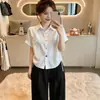 Camisa tipo polo elegante de talla grande para mujer, manga corta, nuevo diseño de verano, entallada en la cintura, adelgazante, disimula el abdomen, prenda exterior versátil