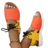 Sandalias de Verano Transfronterizas Estilo Nuevo Bloques de Color con Cordones y Punta Abierta de Suela Gruesa para Mujer, Talla Grande, Comercio Exterior, Suela Suave, Casual, Versátiles Zapatos de Playa