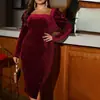 Roupas Femininas Plus Size Europeias e Americanas Transfronteiriças da Amazon, Vestido Elegante Vinho, Vestido Elegante de Meio Comprimento para Primavera e Verão