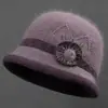 Sombreros para mujeres de mediana edad y mayores, otoño e invierno, para madres, forrados de polar, cálidos, sombreros de lana tejidos, para señoras mayores, de pelo de conejo, de ala ancha, sombreros de algodón