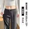 Pantalones de chándal grises oscuros fluidos para mujer, Novedad Otoño/Invierno 2025, Pantalones de chándal rectos holgados de cintura alta con forro polar añadido, Pantalones de pierna ancha