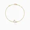 Pulsera Flor Única de Trébol de Cuatro Hojas de la Suerte de Van Gogh Pulsera de Ágata Roja y Nácar Blanco para Mujer Oro Rosa de 18 Quilates Tamaño Mini Pequeño