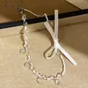 Collar de Cadena para Clavícula de Acero Inoxidable con Mariposa de Satén y Cuentas de Cristal, Lujo Ligero de Gama Alta, Collar de Moda para Mujer