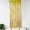 Cortina de Lluvia para Boda Fondo de Pared Cumpleaños Decoración de Tiras Color Dorado Arreglo de Sala de Estar Cortina de Lluvia con Borlas Plateadas Cinta Azul