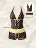 Colección Traje de Baño de Dos Piezas para Mujer Estilo Retro Americano con Lunares y Bloques de Color, Escote Halter, Moldeador y Favorecedor, Traje de Baño para Vacaciones en la Playa para Mujeres