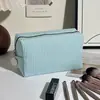 Bolsa de Maquiagem Listrada Necessaire Grande Capacidade Bordado de Gaze Bolsa de Maquiagem Portátil Bolsa de Armazenamento de Maquiagem para Viagem