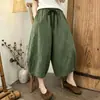 Pantalones de Pierna Ancha de Algodón y Lino de Color Sólido para Mujer Verano Nuevo Sueltos de Ocho Puntos Sueltos Cómodos Adelgazantes Ocultan Defectos Adelgazantes Versátiles