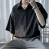 Camisa de manga corta lisa de seda de hielo para hombre, verano, tacto de alta gama, blanco, pícaro y guapo, camisa de manga corta, casual, holgada