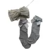 Conjunto de Diadema y Calcetines para Bebé Niña, Lindo Moño Grande, Calcetines con Malla Protectora para Fontanela de Recién Nacido, Calcetines hasta la Rodilla