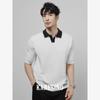 Camisa polo masculina de malha de seda gelada, manga curta, gola V, slim fit, cor contrastante, camiseta empresarial, comércio exterior, atacado internacional