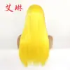 Comercio exterior Europa y Estados Unidos popular peluca de pelo largo liso amarillo para mujer fibra química encaje frontal medio tejido a mano gorro fabricantes en stock