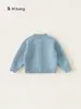 Roupa Infantil Youbao 2026 Casaco Suéter Azul para Meninas com Estampa de Concha e Estrela do Mar para Crianças Pequenas com Gola Redonda