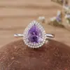 Anillo de Plata de Ley S925 para Mujer con Topacio Natural, Citrino y Amatista en Forma de Gota de Agua, Joyería de Piedras Preciosas de Color, Anillo para el Dedo Índice, Estilo Popular