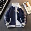 Sudadera tipo cárdigan estilo universitario americano para hombre, casual de primavera y otoño, bloques de color, corte holgado, talla grande, chaqueta deportiva a rayas patchwork