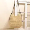 Bolsa de Palha Transversal Grande Capacidade da Moda, Novo Estilo com Alça de Ombro de PU, Bolsa de Palha Trançada Cor Sólida para Mulheres, Bolsa para Viagem de Praia