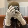 Guantes de Moda con Lazo Estilo Coreano Guantes Cálidos de Otoño e Invierno para Mujer Lindo Estampado de Leopardo Guantes de Dedos Guantes de Punto