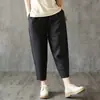 [Buena Calidad] Pantalones Harem Literarios 2023 Nuevos de Algodón y Lino Verano Aspecto Adelgazante y Versátiles Pantalones Harem Estampados de Nueve Puntos para Mujer