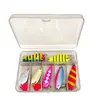 Set de señuelos giratorios para pesca en hielo, set de 7 piezas en caja de señuelos metálicos compuestos con forma de cuchara giratoria