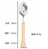 Cubiertos Gruesos de Acero Inoxidable 304 Cuchillo para Bistec, Tenedor, Cuchara, Vajilla Estilo Occidental con Mango de Bambú, Cucharita de Postre, Tenedor para Fruta