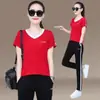 651# Traje Deportivo de Manga Corta para Mujer Verano 2023 Nuevo de Moda Pantalones Sueltos Ropa Casual Traje de Dos Piezas Reductor de Edad