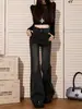 Calça Jeans Microflare Cinza-Preto Feminina 2026 Primavera/Outono Novo Cintura Alta Emagrecedor Não Apertado nas Pernas Petite Comprimento Total Flare