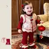 Conjunto de Ropa de Año Nuevo para Niñas Timo 2026 Nochevieja Niña Pequeña Bebé Chaleco Conjunto de Dos Piezas Estilo Chino